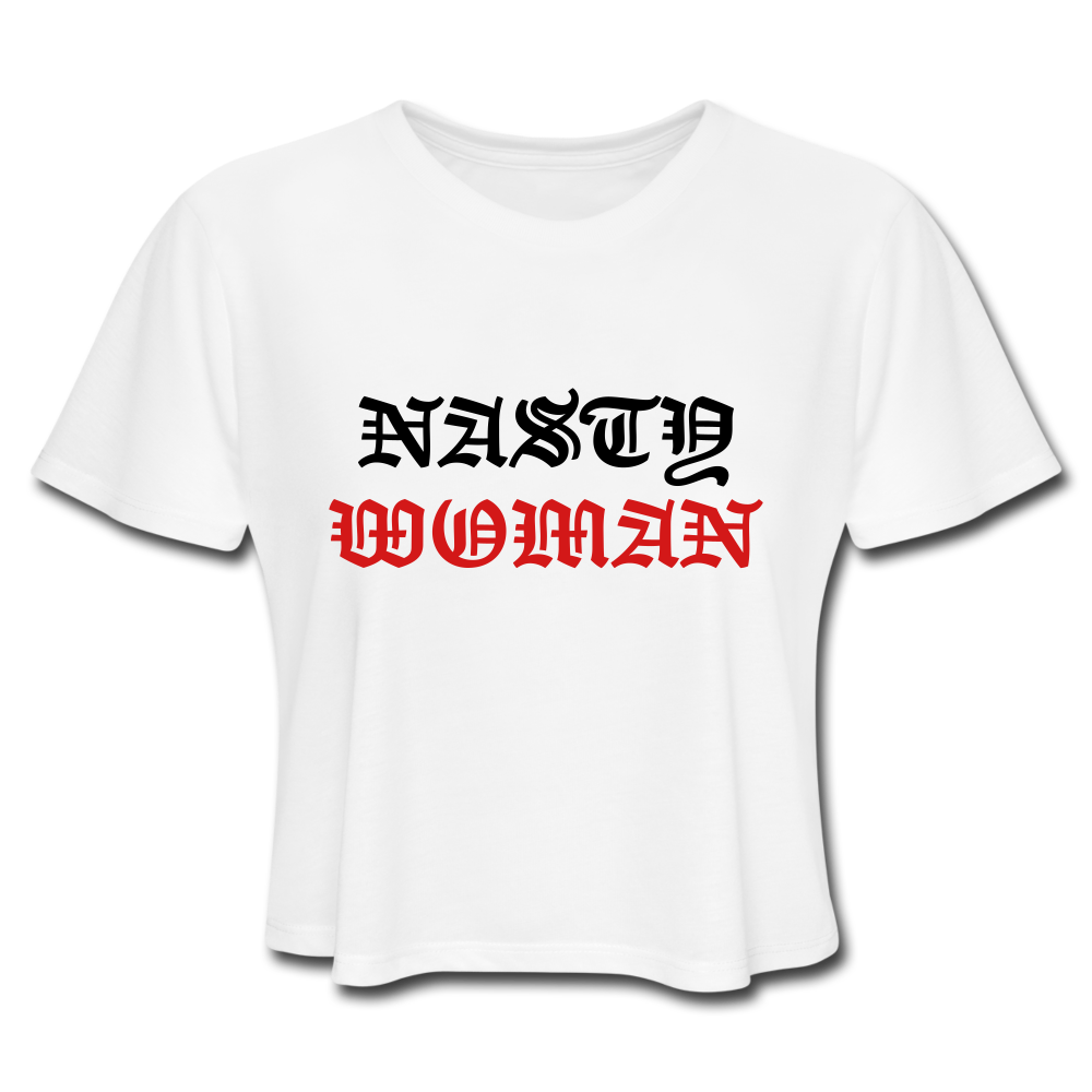 NASTY WOMAN WHITE RED CROP TEE - white